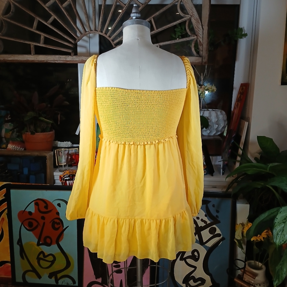 Wilfred Tempest Mini Dress Yellow Off The Shoulder Dress Size M - Picture 3 of 10
